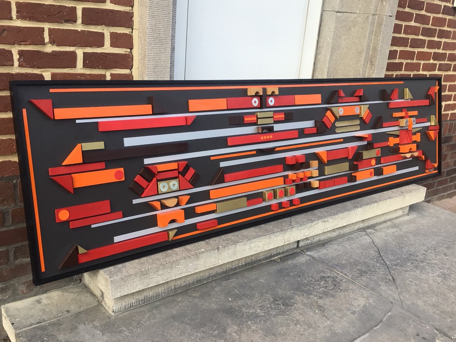 Vintage Mid. Century 70s Metal & Wood Artwork Space Age, Ophalen
