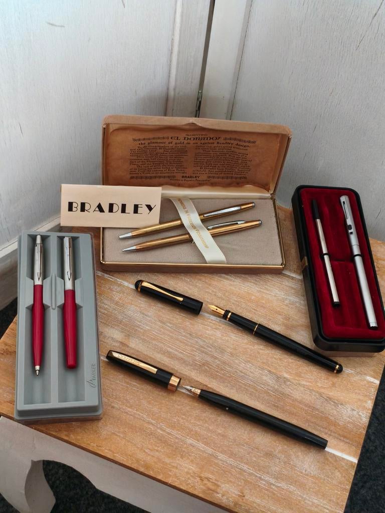 Vintage pennen-potloodset,vulpennen.Bradley,Schaeffer,Parker, Ophalen