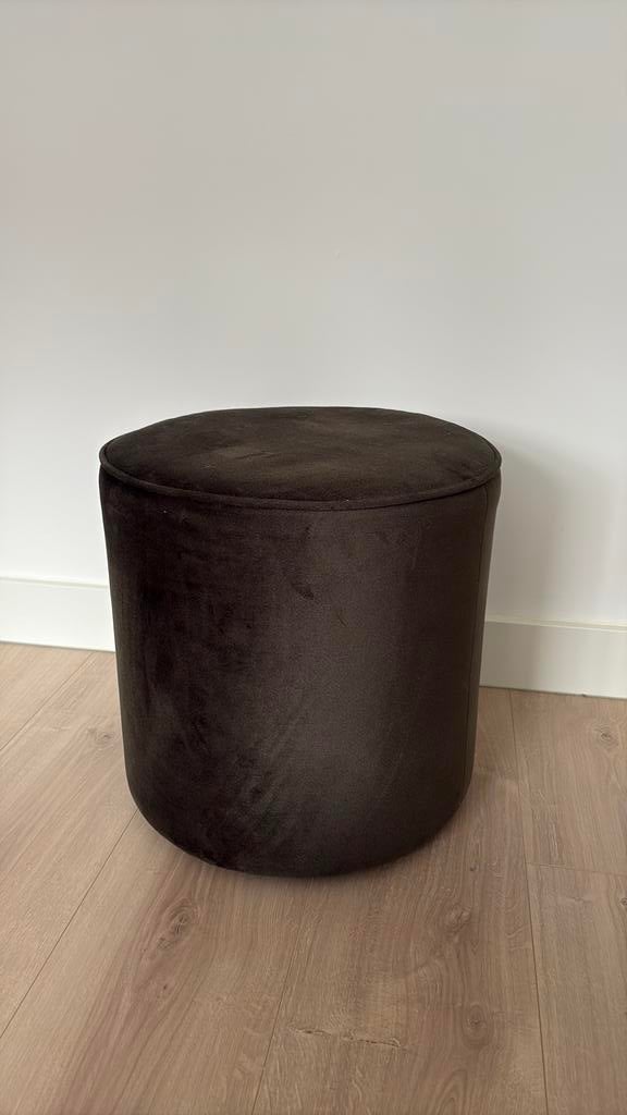 Velvet velours groene poef woood, Ophalen of Verzenden, Zo goed als nieuw, Rond, Minder dan 50 cm