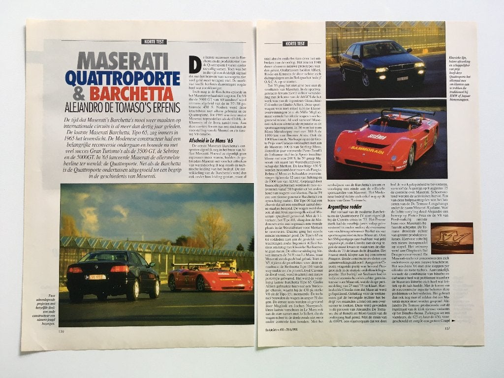 Artikel Maserati Quattroporte en Barchetta, Boeken, Ophalen of Verzenden, Zo goed als nieuw, Overige merken