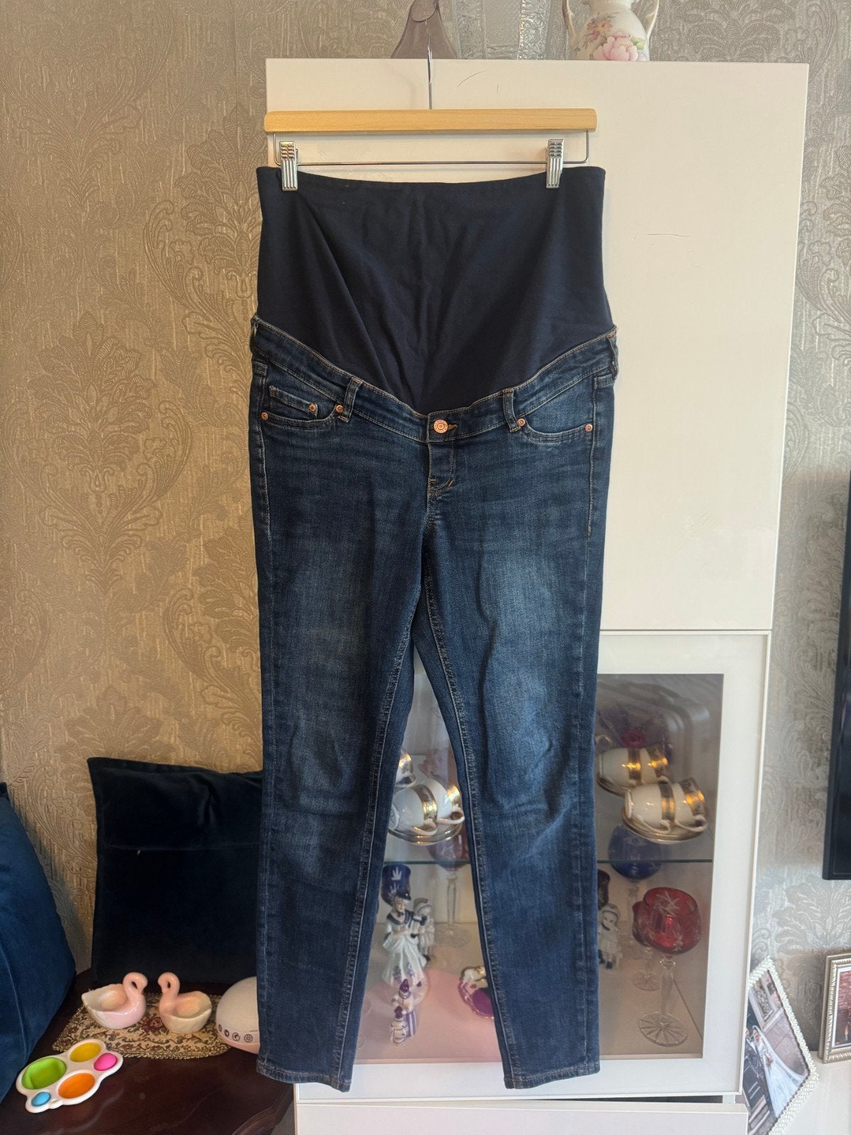 Positiekleding: Comfortabele Skinny High Rise Jeans, Kleding | Dames, Maat 38/40 (M), Blauw, Gedragen, Broek of Spijkerbroek