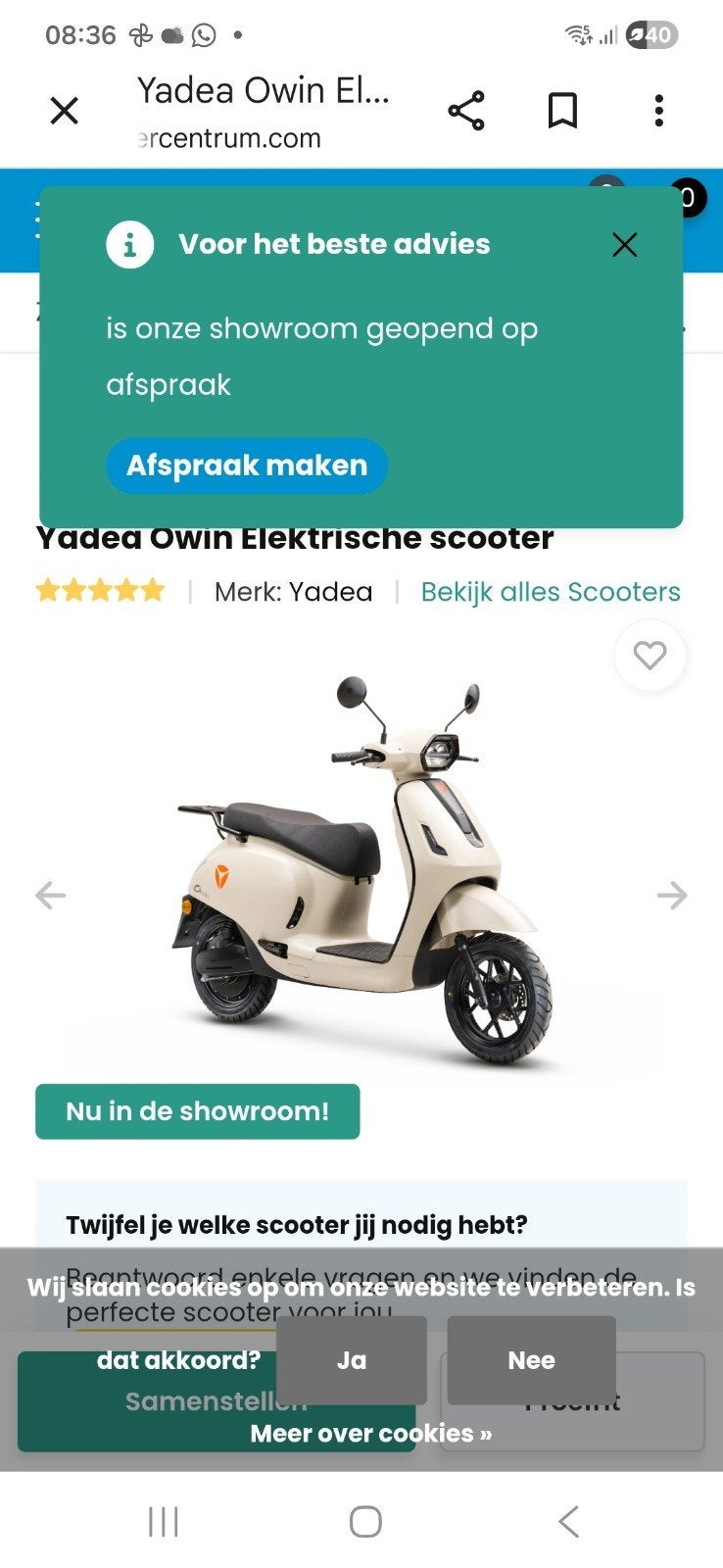 scooter, Fietsen en Brommers, Ophalen, Elektrisch, Zo goed als nieuw, Ecooter
