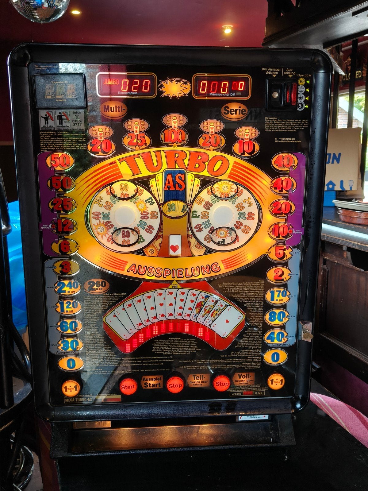 Gokkast retro vintage spelkast fruitautomaat mega turbo AS, Verzamelen, Overige munten, Ophalen, Gebruikt, Met sleutels