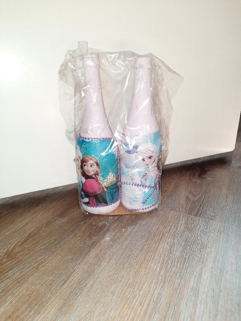 uniek zelfgemaakte decoratie flessen frozen disney, Ophalen of Verzenden, Wanddecoratie
