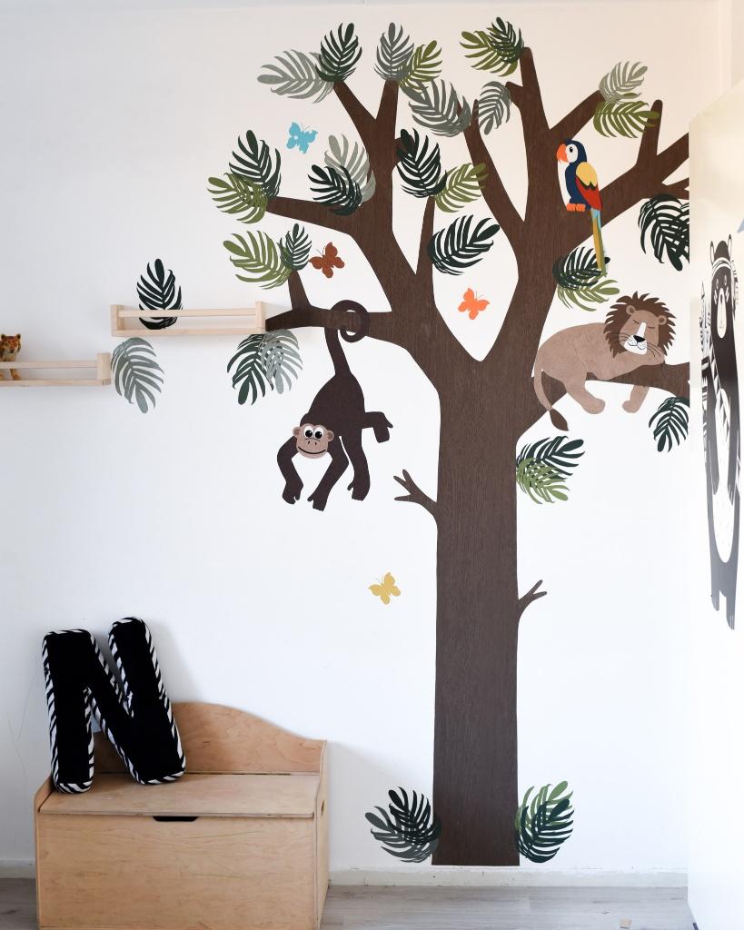 muurdecoratie baby jungle behangboom kinderkamer safari, Ophalen of Verzenden, Nieuw, Wanddecoratie