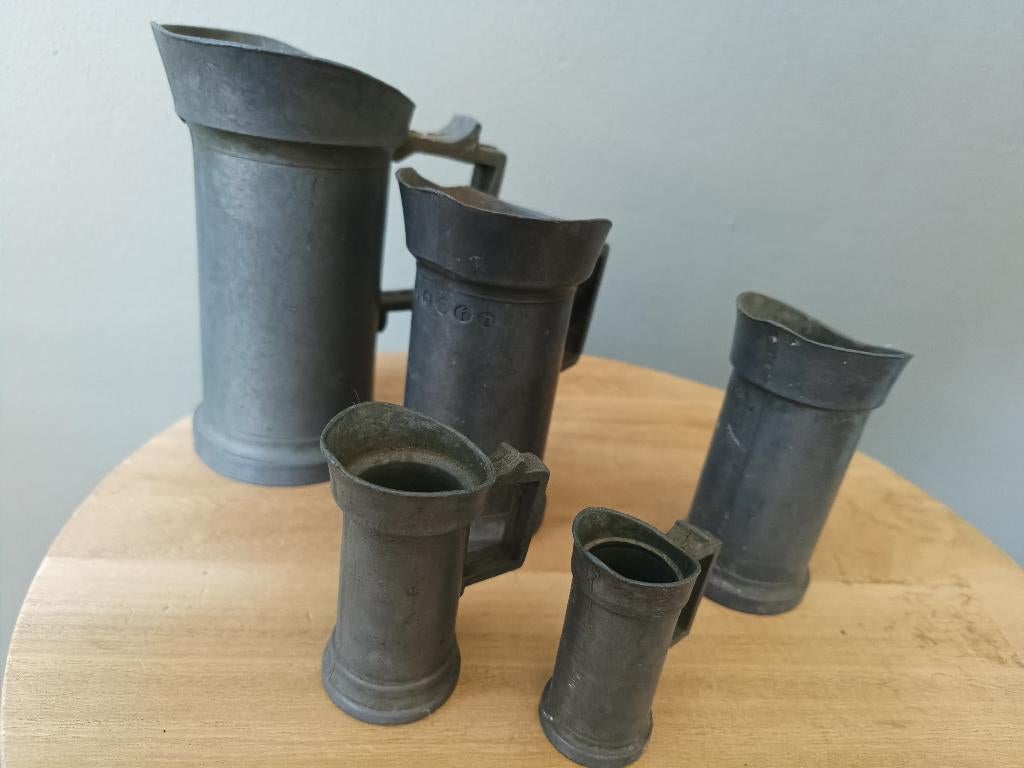 Tin 5 kannetjes maatkan, Antiek en Kunst, Antiek | Tin, Ophalen of Verzenden
