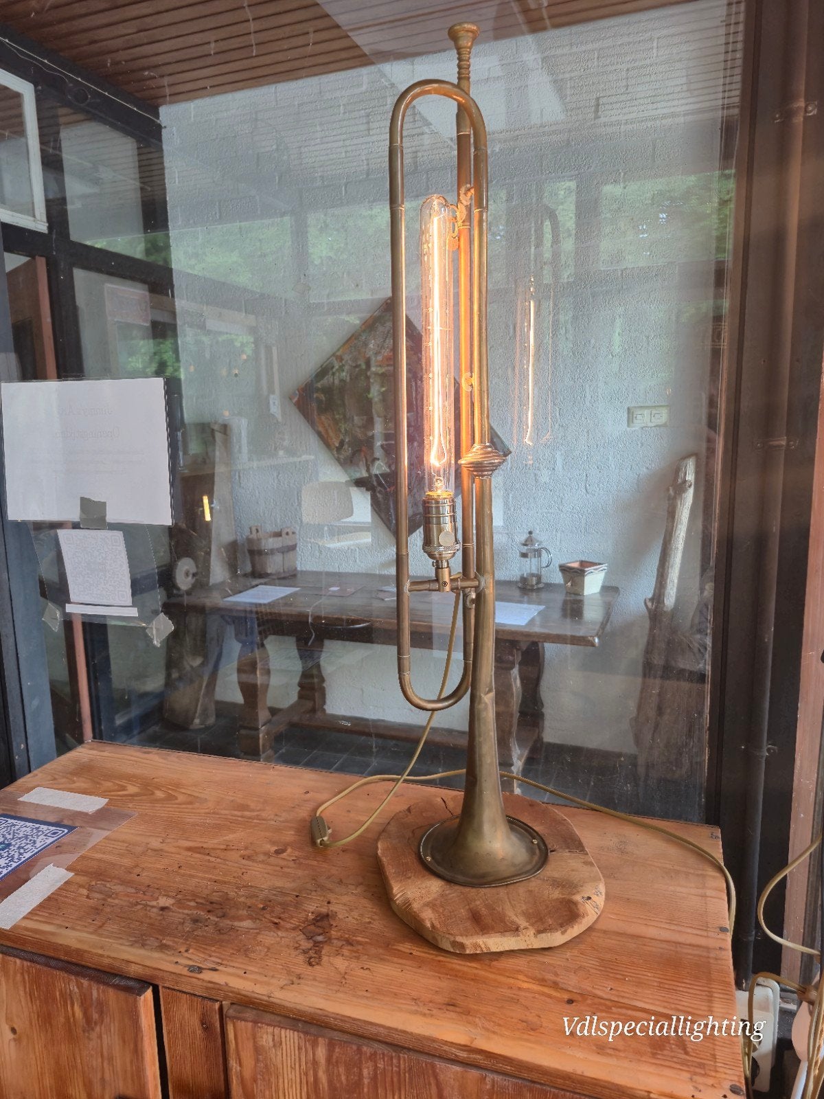 Unieke Trompetlamp - Vintage Stijl met Edison Lamp, Gebruikt, Overige merken, Sfeerlamp, Met stekker