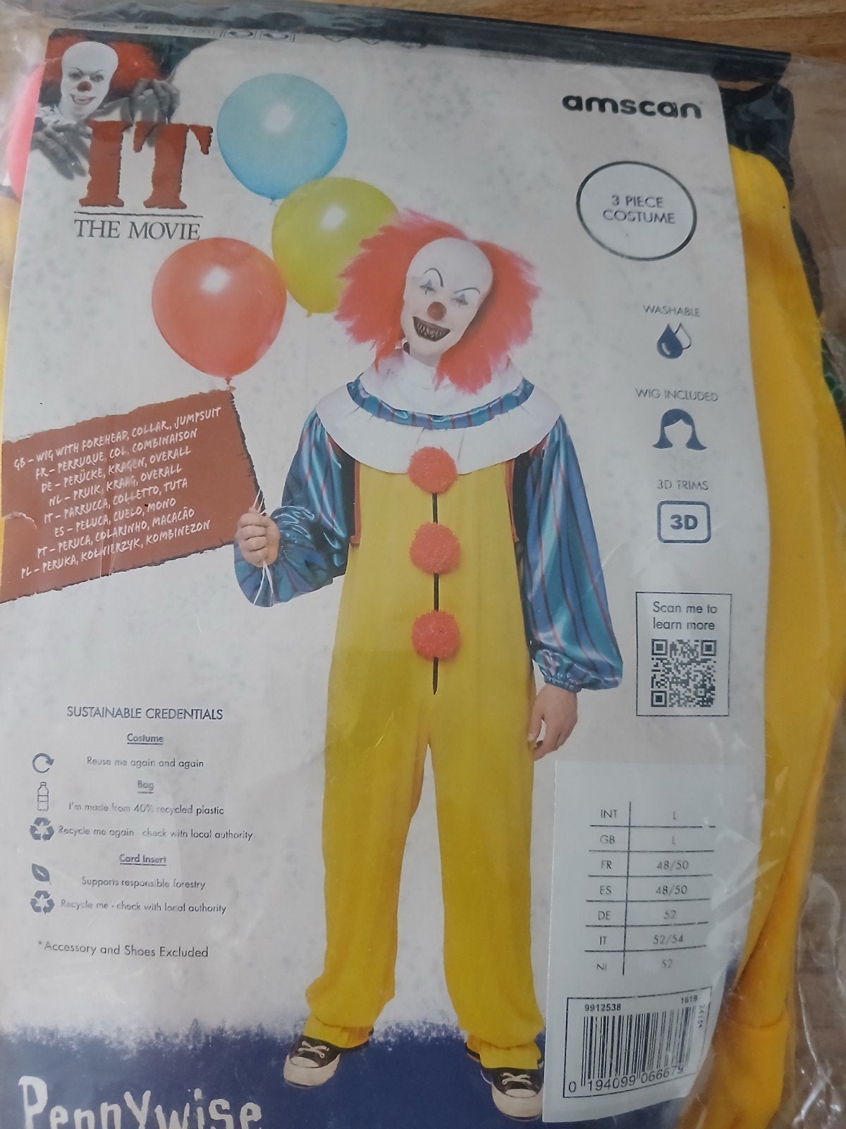 IT Pennywise Clown Kostuum - 3-delig met pruik, Ophalen of Verzenden, Nieuw