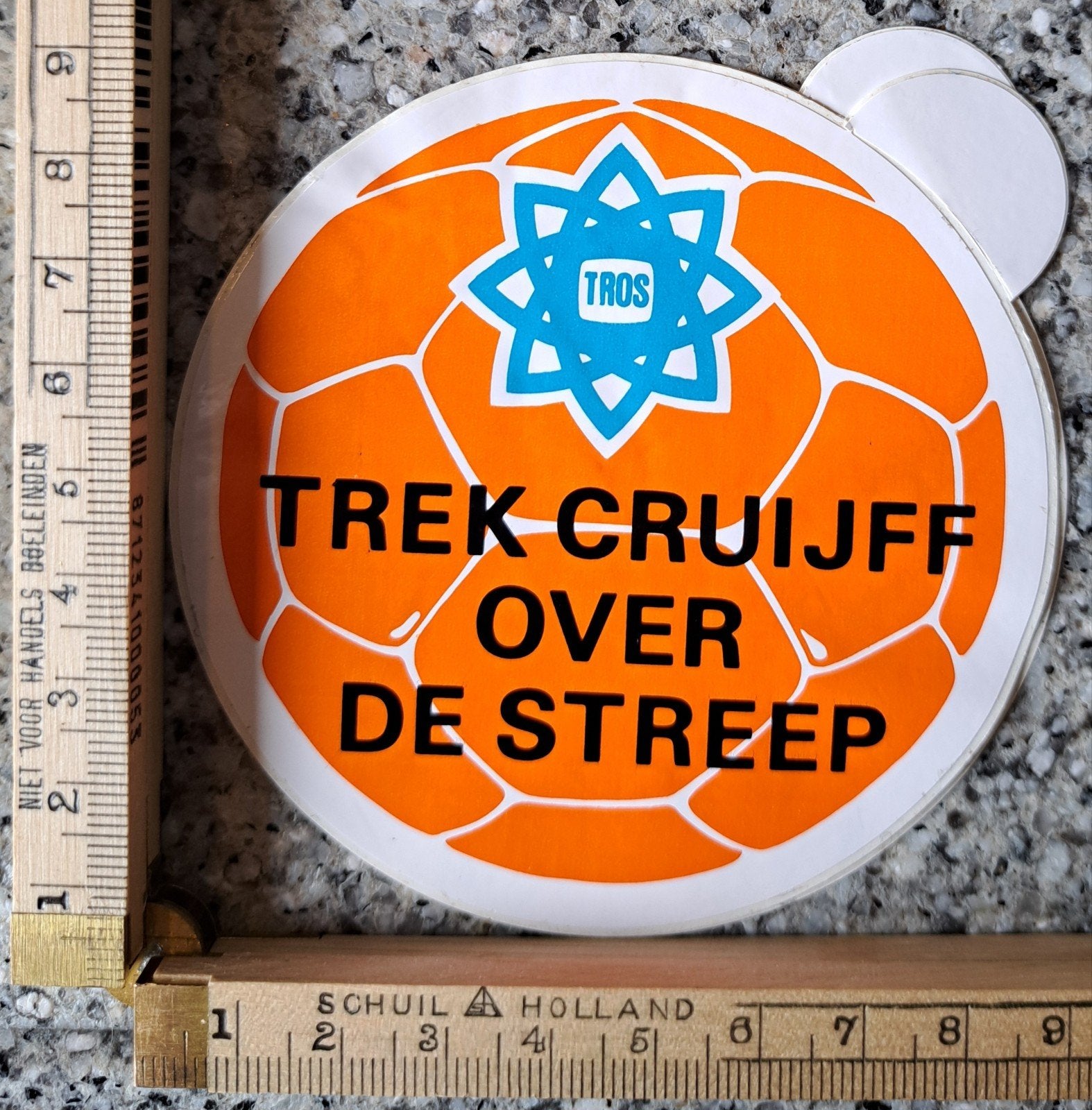 Vintage sticker TROS trek Cruyff over de streep radiozender, Ophalen of Verzenden, Zo goed als nieuw
