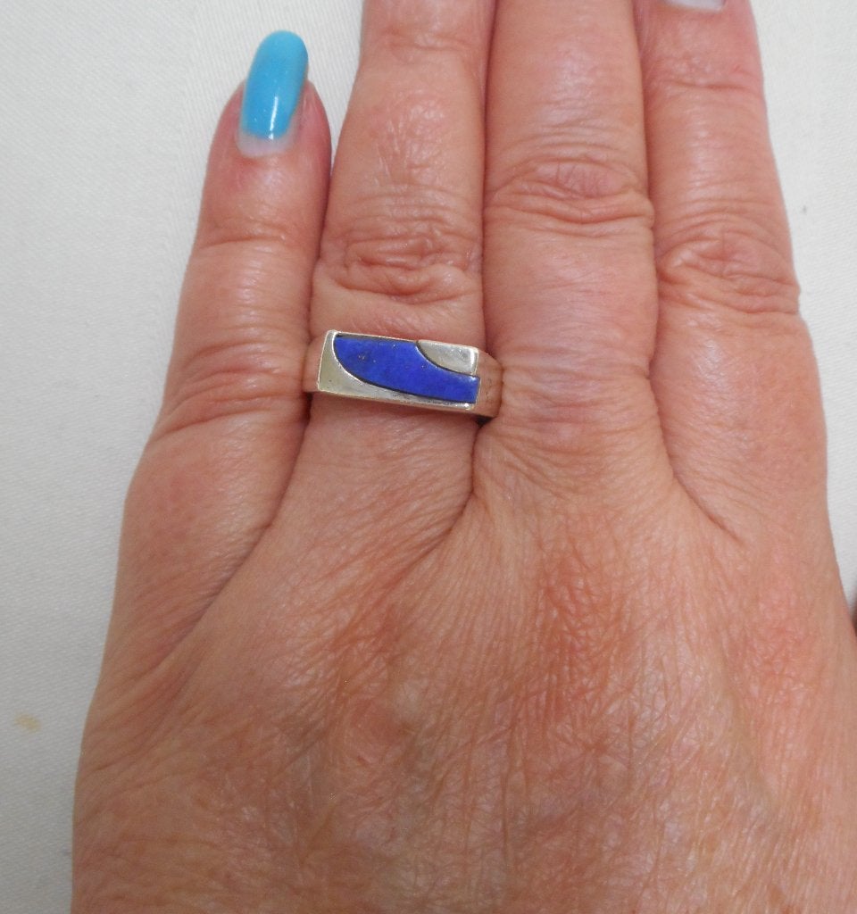 Zilveren vintage ring met lapis lazuli maat 19.5 nr.1274, Gebruikt, Verzenden, 19 tot 20, Dame of Heer