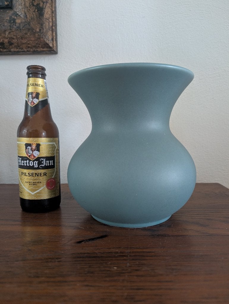 Keramieken vaas blauw petrol (18 cm), Ophalen, Blauw, Steen/keramiek, Geschikt voor buiten