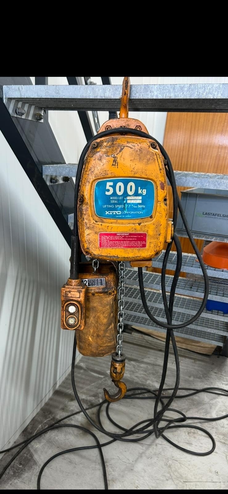 Kito elektrische kettingtakel 500kg, Ophalen, Gebruikt