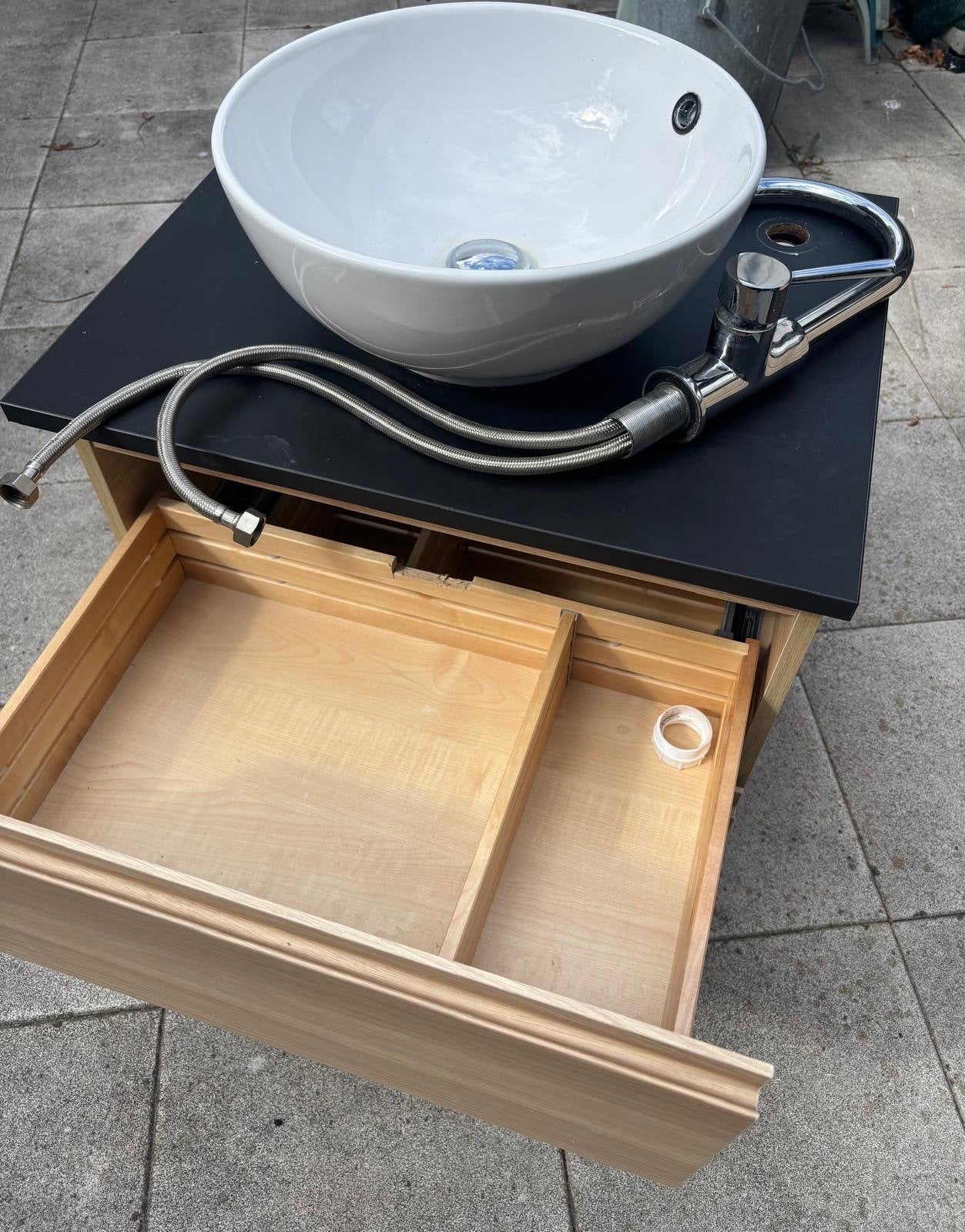 Wastafelmeubel met waskom en kraan, Ophalen, Gebruikt, 50 tot 100 cm, Minder dan 100 cm