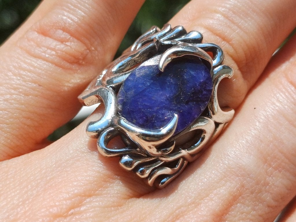 Vanoli 925 zilveren design ring met ruwe saffier maat 18,5, 18 tot 19, Vanoli, Blauw, Amsterdam