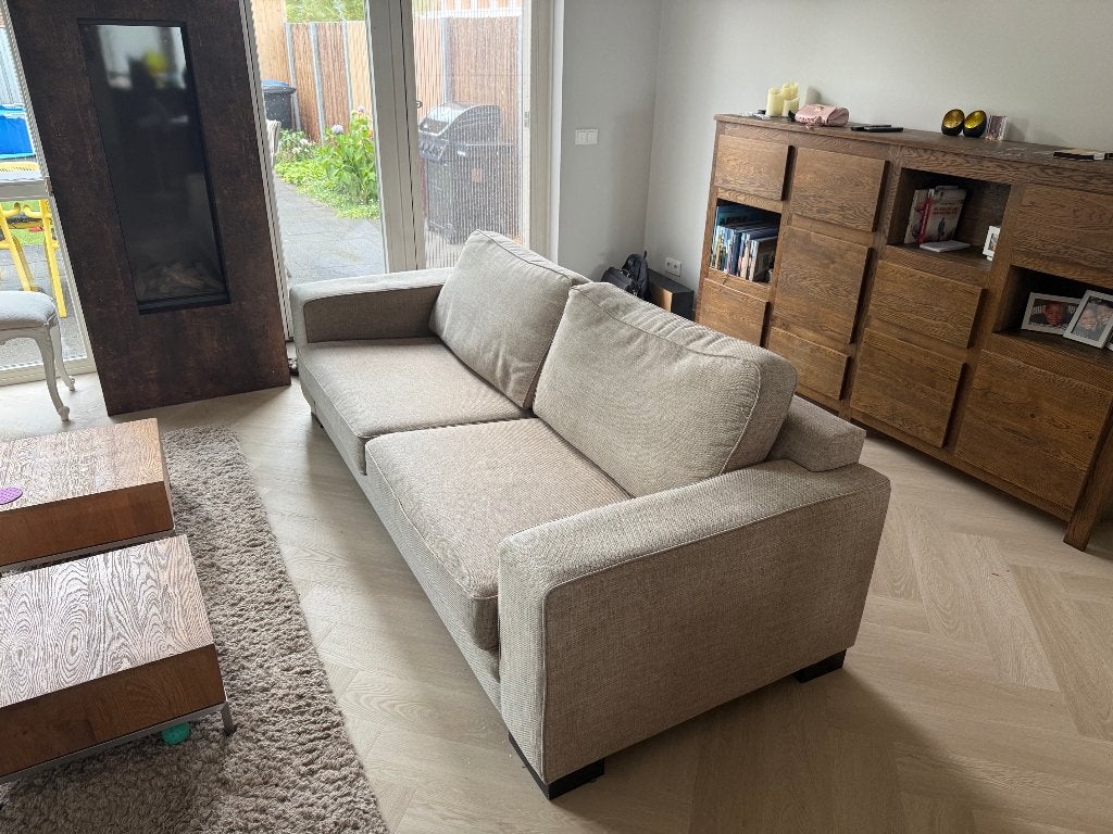 Te koop: Montel Bank beige 234cm, Ophalen, Gebruikt, 100 tot 125 cm, Driepersoons