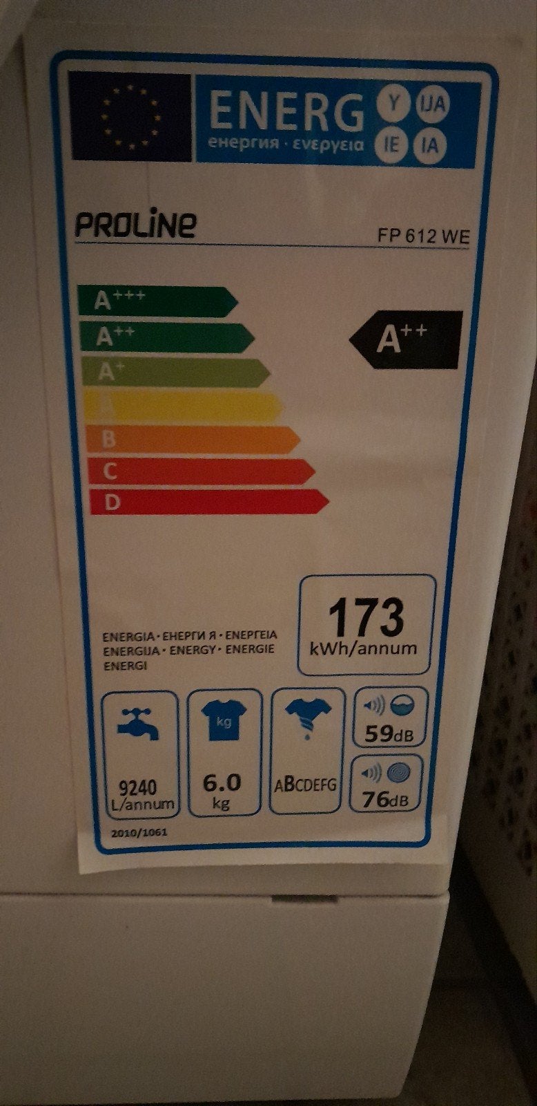 Proline FP 612 WE Wasmachine - 6 KG, 1200 Toeren, A++, Witgoed en Apparatuur, Wasmachines, Ophalen, Zo goed als nieuw, 85 tot 90 cm