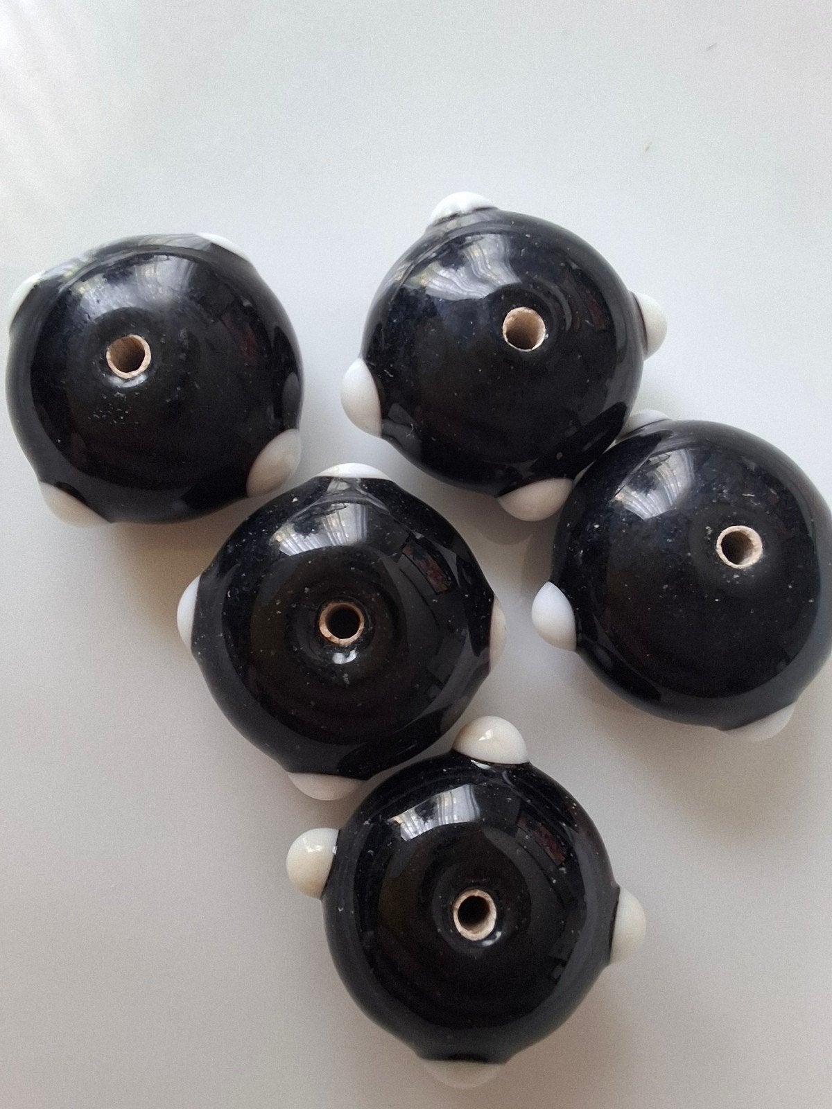 5 stuks grote lampwork glaskralen zwart wit kralen, Kraal, -, -, Nieuw