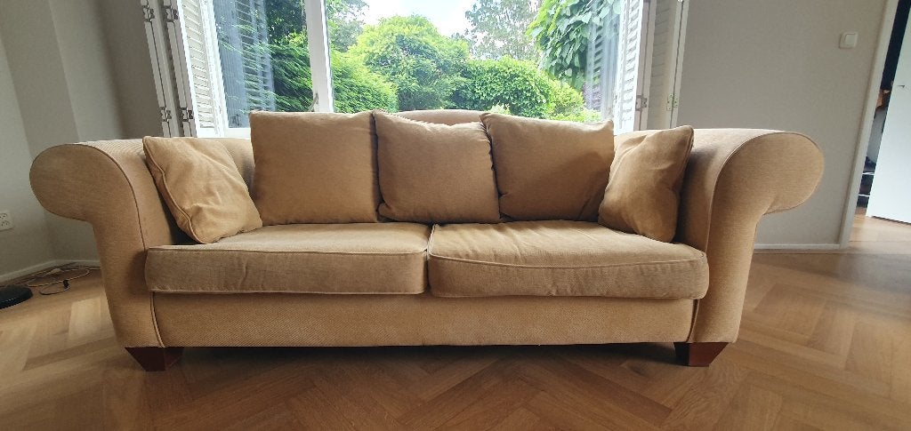 Luxe 2,5 zitbank | zachtgeel | levering | nette staat, Huis en Inrichting, Ophalen, Gebruikt, Driepersoons, 75 tot 100 cm