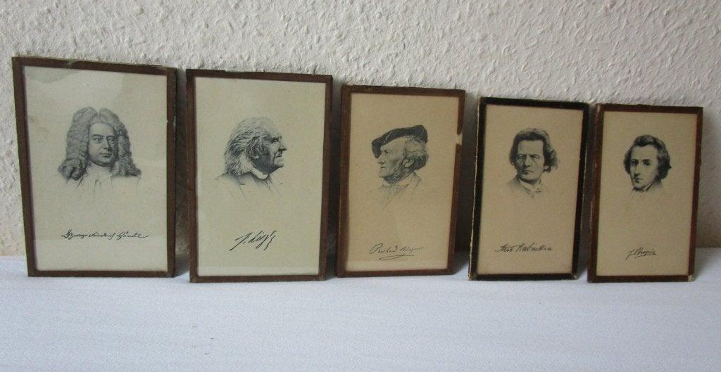 Set van 5 antieke portrettekeningen van componisten, Ophalen of Verzenden, Tekening, Klassiek, Papier