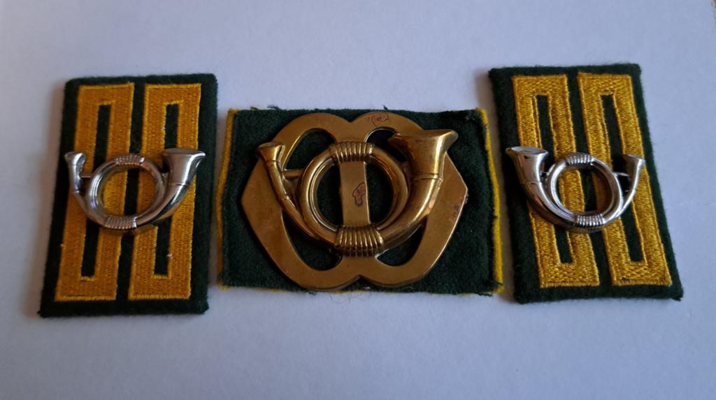 Set emblemen Garde Jagers Baret en kraagspiegels, Verzamelen, Ophalen of Verzenden, Landmacht, Nederland, Embleem of Badge