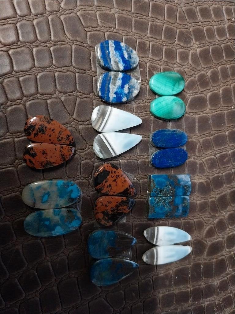 Lot gespiegelde paartjes lapis malachiet obsidiaan, Verzamelen, Mineralen en Fossielen, Ophalen of Verzenden, Mineraal