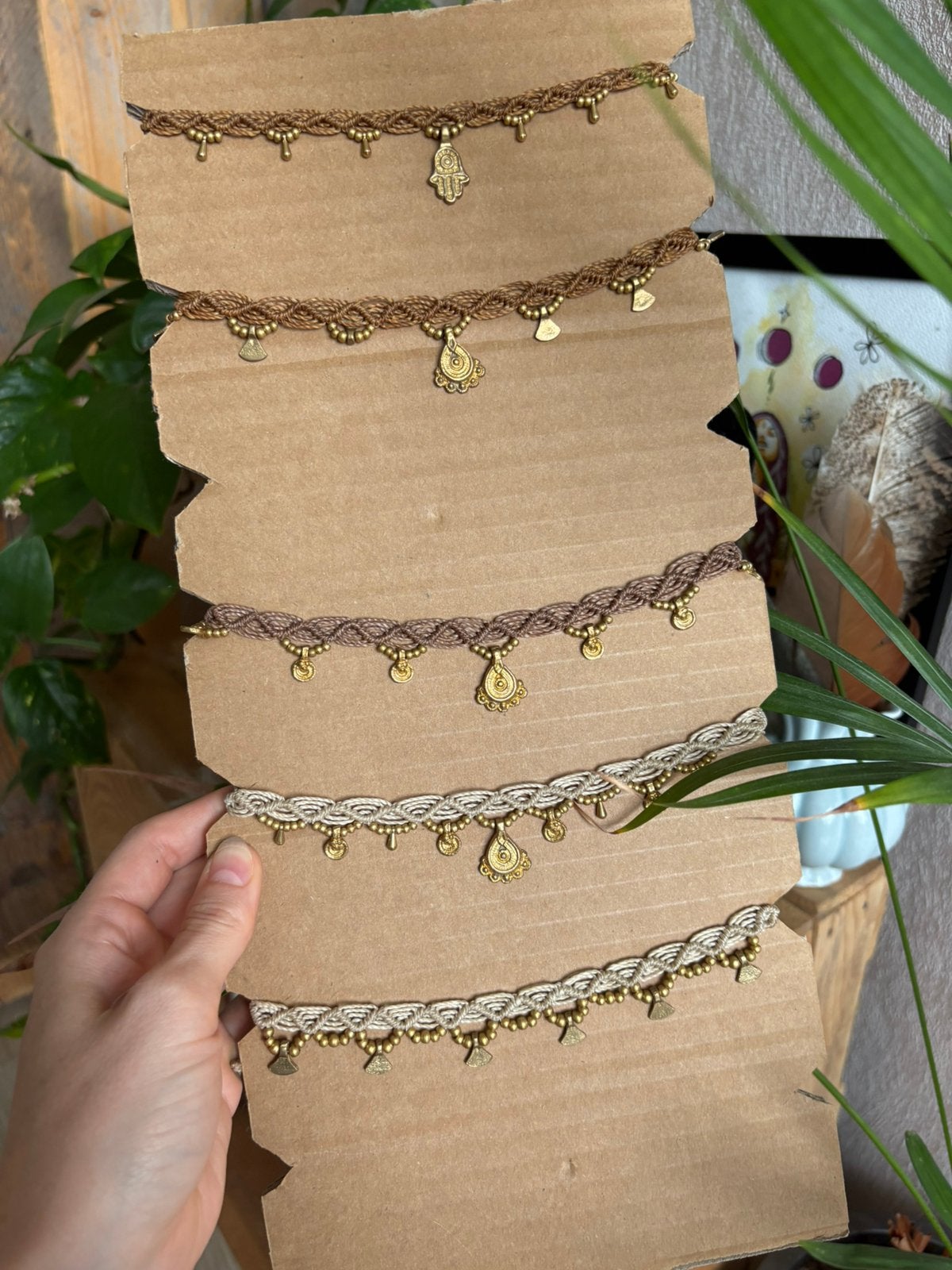 Enkelbandjes (macrame), Sieraden, Tassen en Uiterlijk, Kettingen, Overige materialen, Verstelbaar, Bruin, Verzenden