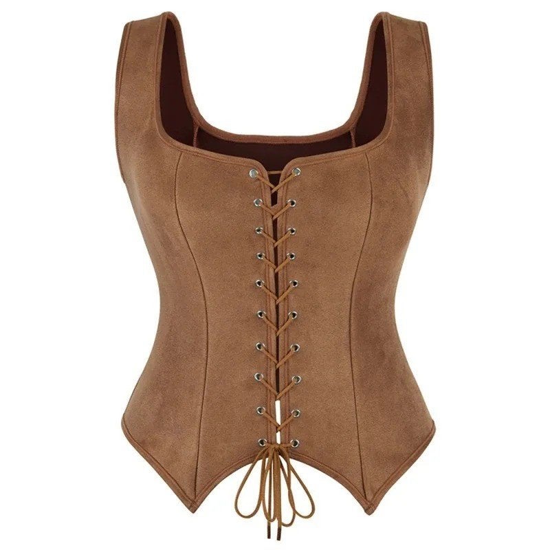 Vintage piraten corset / tank top met veters aan de voorkant