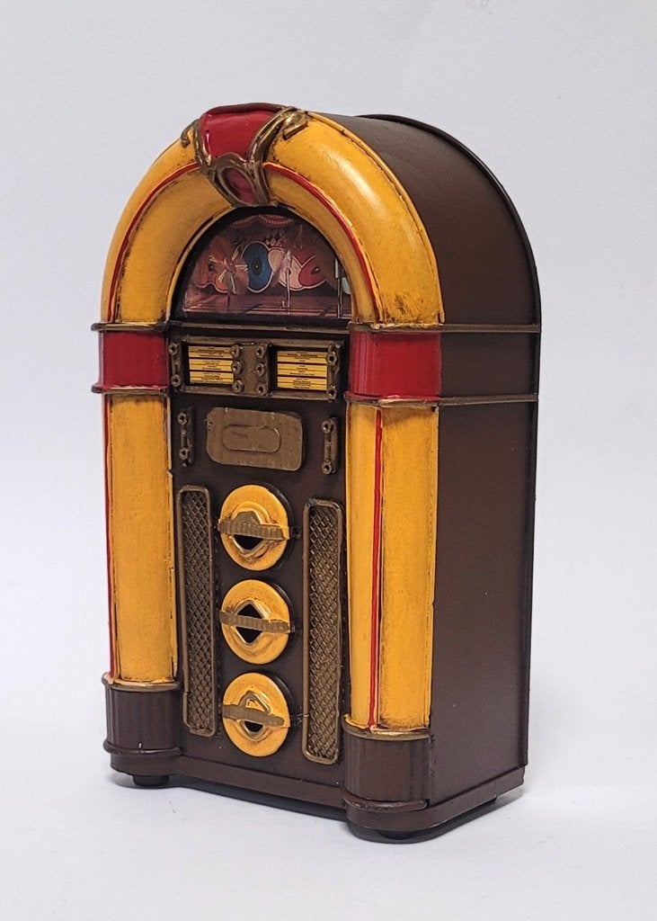 Jukebox Wurlitzer spaarpot metalen model miniatuur decoratie, Info@deconoord.nl, Nieuw, Ophalen of Verzenden, Dier