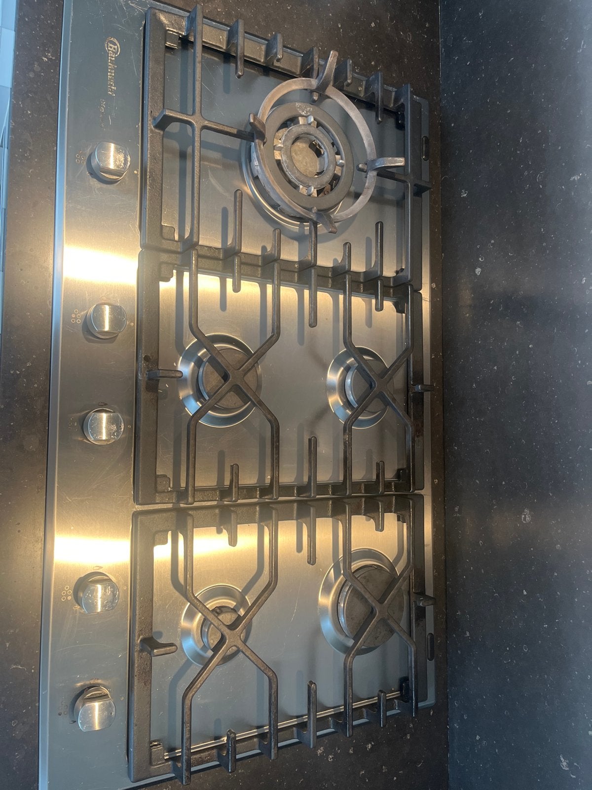 Bauknecht iXeloum RVS 5-pits gaskookplaat met wokbrander, Ophalen, Gebruikt, Gas, 5 kookzones of meer