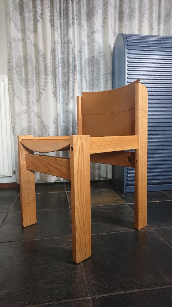 Ibisco vintage italiaans lederen design stoel Franco Vattolo, Ophalen, Gebruikt, Bruin, Eén