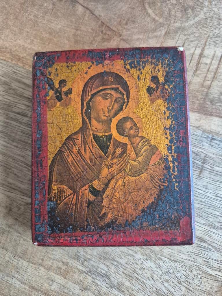 Antieke icoon Maria met kindje Jezus, Ophalen of Verzenden