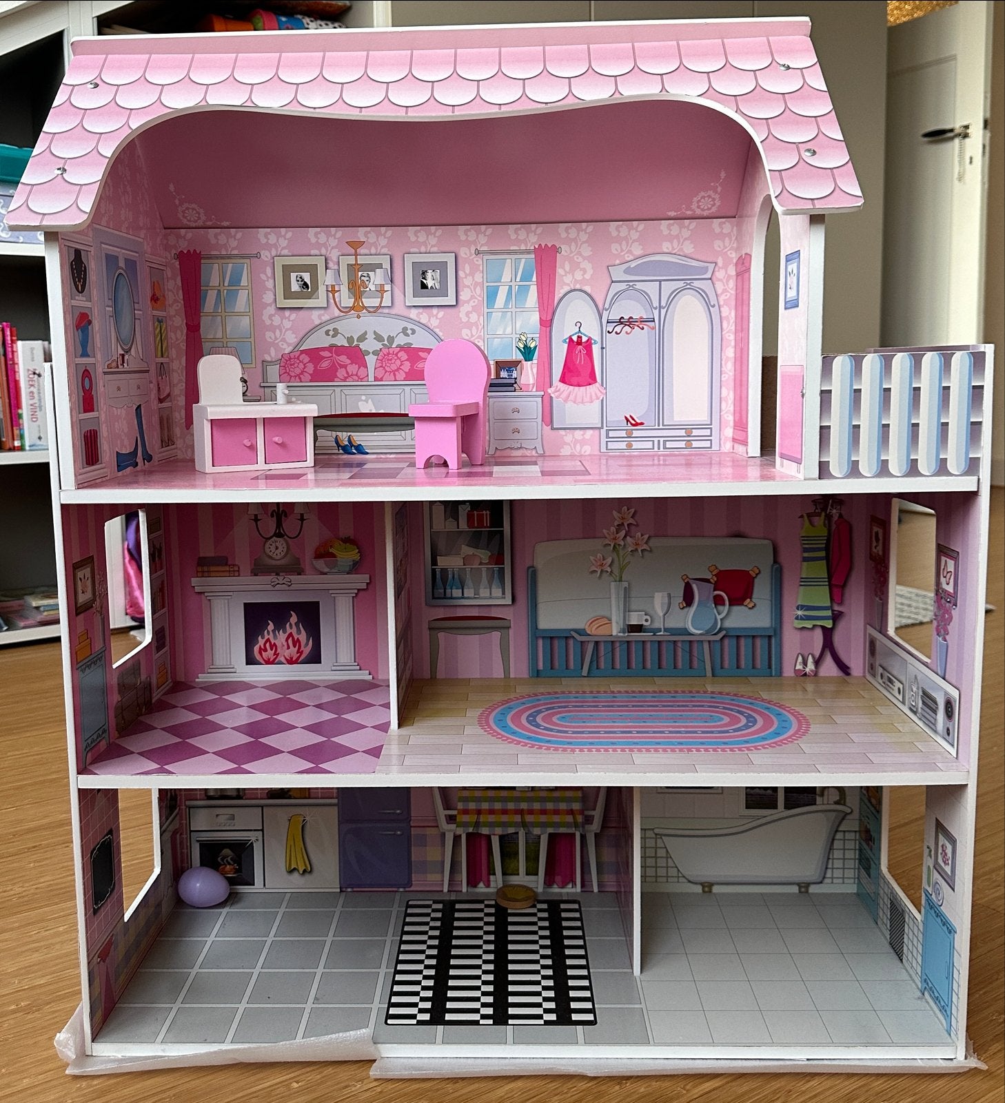 Vrolijk Poppenhuis 70cm hoog - Zo goed als nieuw, Ophalen, Zo goed als nieuw, Poppenhuis