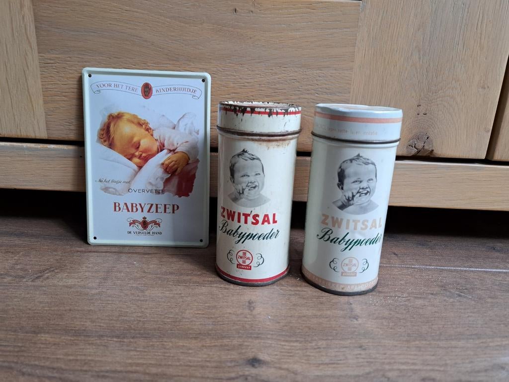 Vintage Zwitsal Baby Poeder Blikken & Bord prijs per stuk, Ophalen of Verzenden, Gebruikt