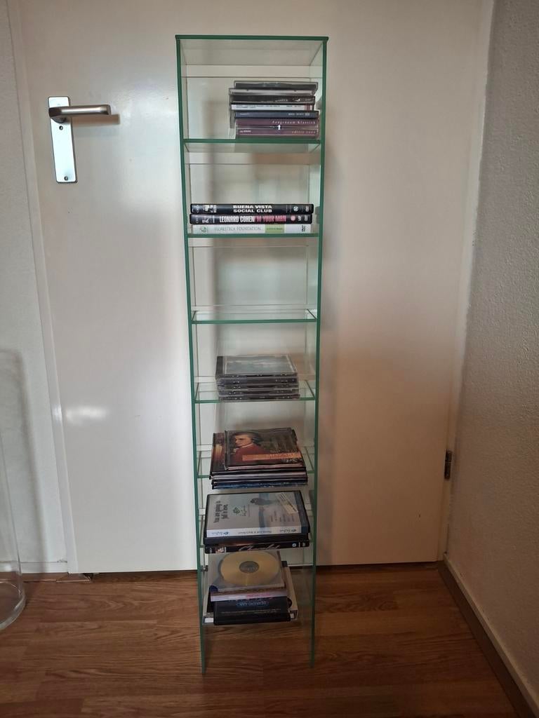 Glazen CD rek, Huis en Inrichting, Woonaccessoires | Cd- en Dvd-rekken, Ophalen, Zo goed als nieuw, Glas, Cd's