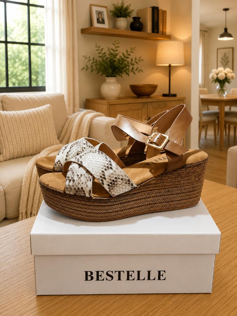 BESTELLE Sandalen met Slangenprint en Wedgezool – Maat 36, Kleding | Dames, Schoenen, Nieuw, Sandalen of Muiltjes, Overige kleuren