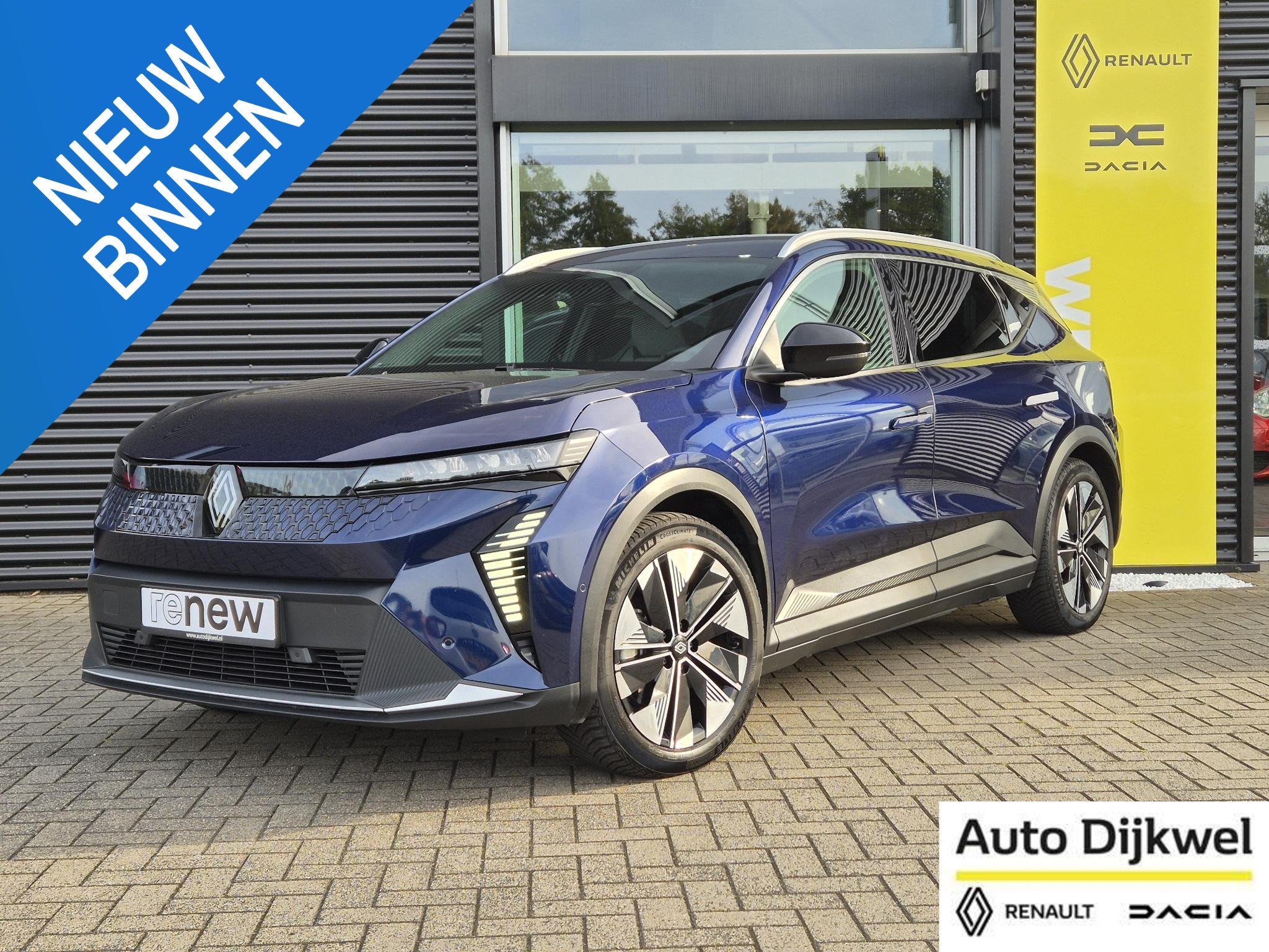 Renault Scenic E-Tech EV87 long range techno Adaptive Cruise, Auto's, Dealer onderhouden, Gebruikt, Blauw, Leder en Stof