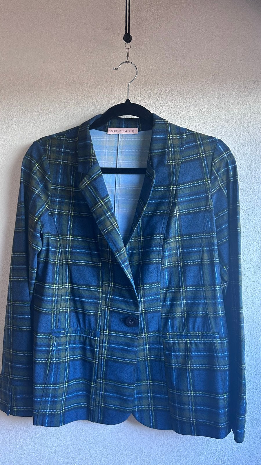 Unieke Studio Anneloes blazer maat M travelstof Schotse ruit, Kleding | Dames, Maat 38/40 (M), Blauw, Ophalen of Verzenden, Zo goed als nieuw