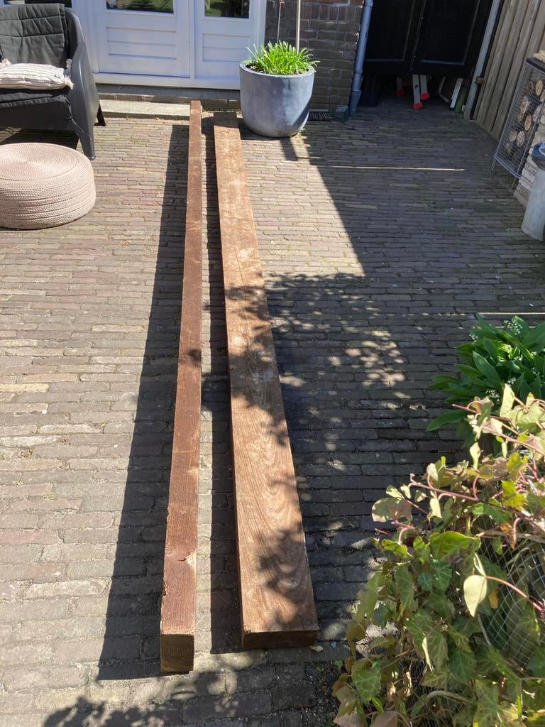 2 Vloerbalken, 399cm lang, 7.5cm dik, Doe-het-zelf en Verbouw, Ophalen, Gebruikt, Balk, Overige houtsoorten