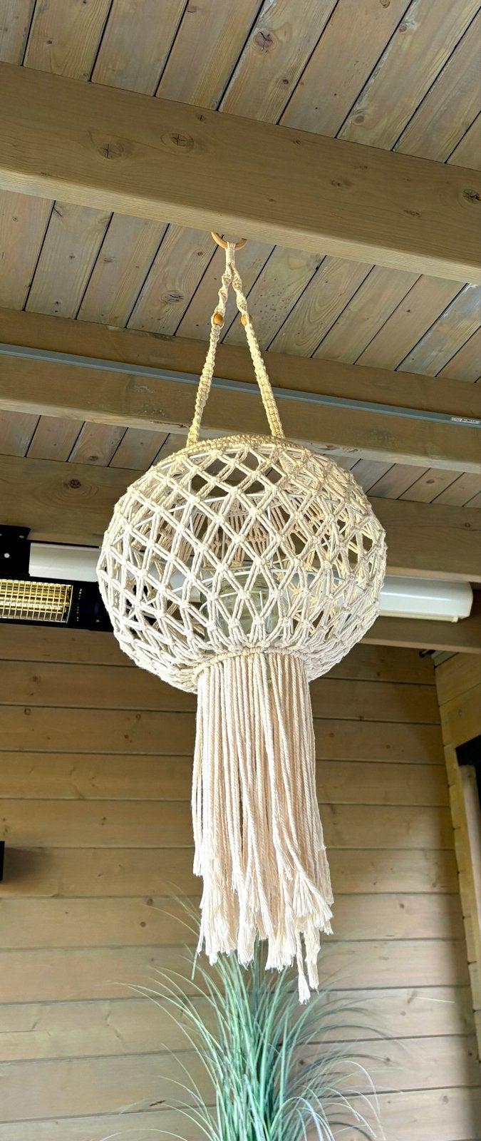 Macramé Hanglamp - Sfeervolle Verlichting voor kaars, Ophalen of Verzenden, Zo goed als nieuw, Natuurlijk materiaal