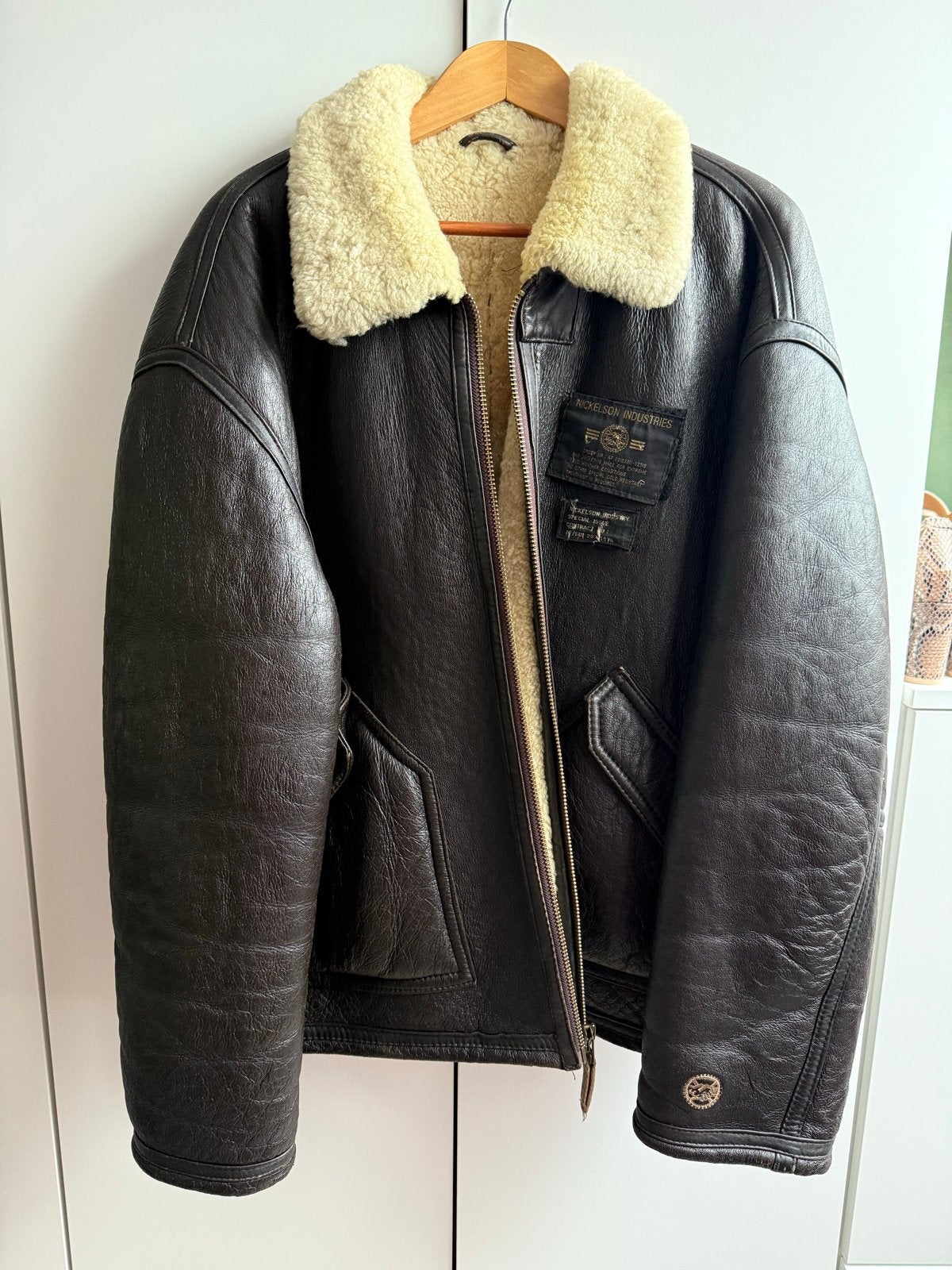 Nickelson Industries Leren Pilotenjack - XL, Ophalen, Gedragen, Maat 56/58 (XL), Bruin