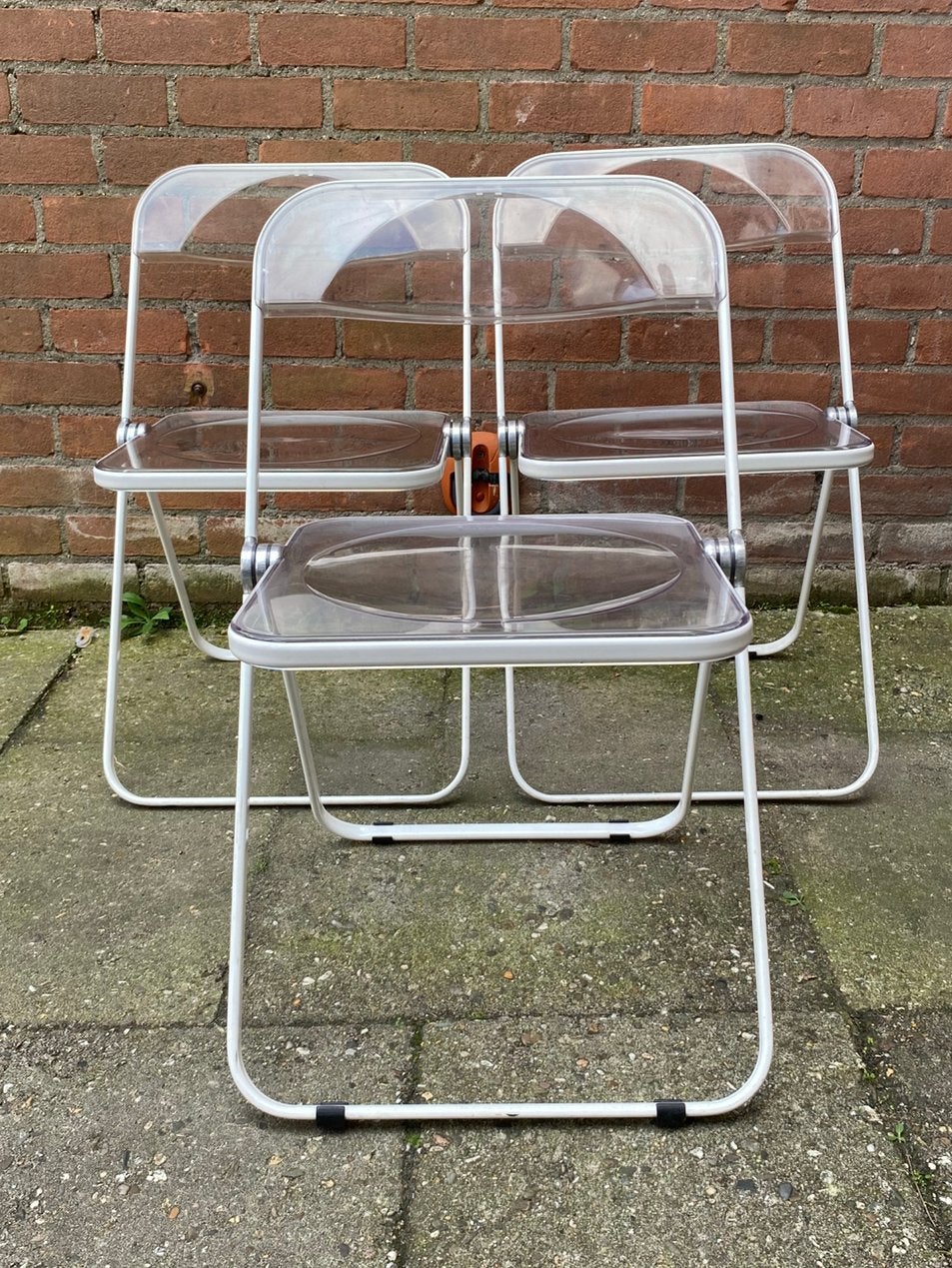 3 vintage design klapstoelen,, giancarlo Piretti, Castelli, Huis en Inrichting, Stoelen, Ophalen, Drie, Wit, Metaal