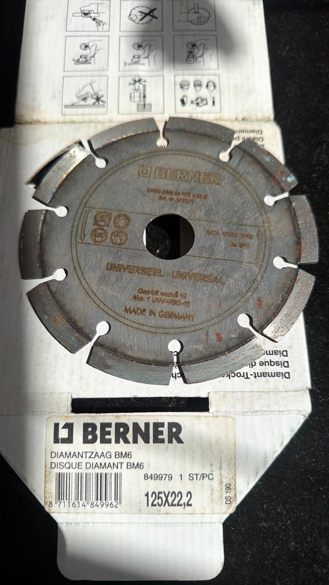 Diamantschijf 125X22,2 merk Berner, Doe-het-zelf en Verbouw, Gereedschap | Zaagmachines, Ophalen of Verzenden, Nieuw, 1200 watt of meer