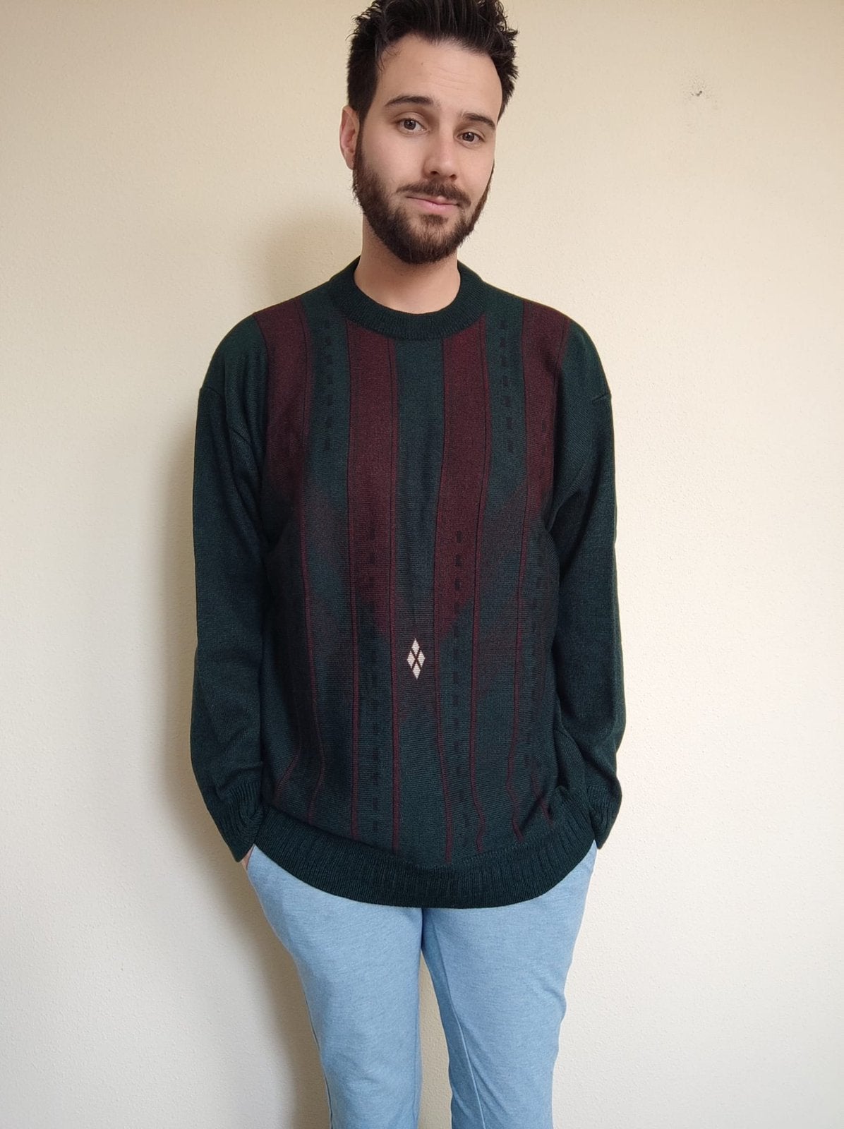 Vintage trui / pullover - jaren 80/90 - groen - L, Hgv, Hgv, Vintage, Ophalen of Verzenden