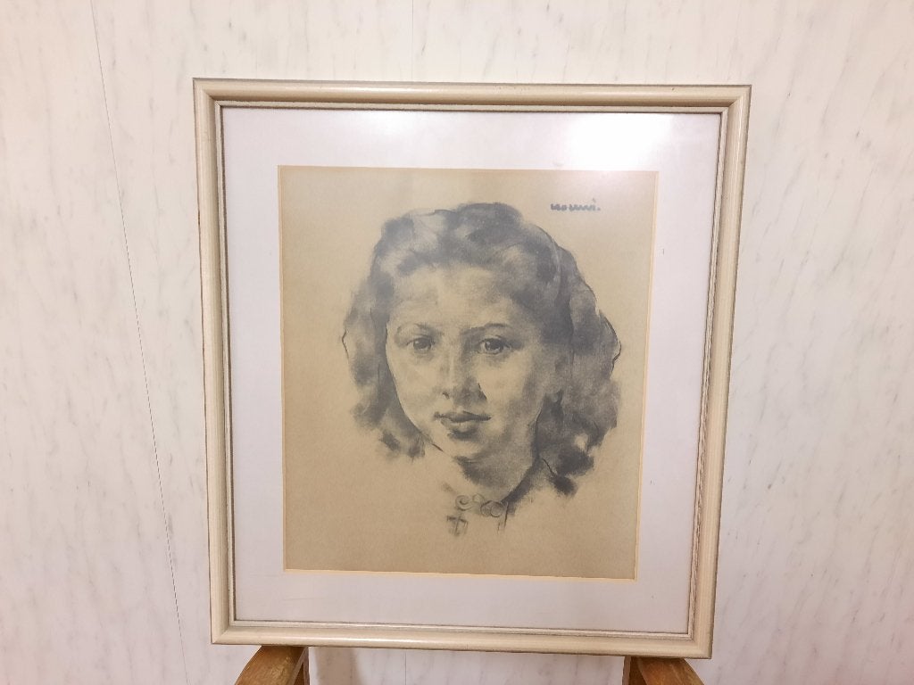 oude houtskool tekening meisje, met signatuur, Ophalen of Verzenden