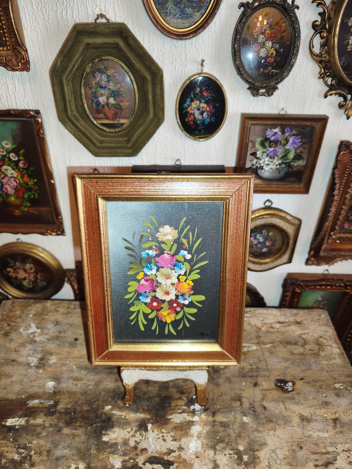 Olieverf schilderijtje olieverfschilderijtje bloemen J30, Ophalen of Verzenden