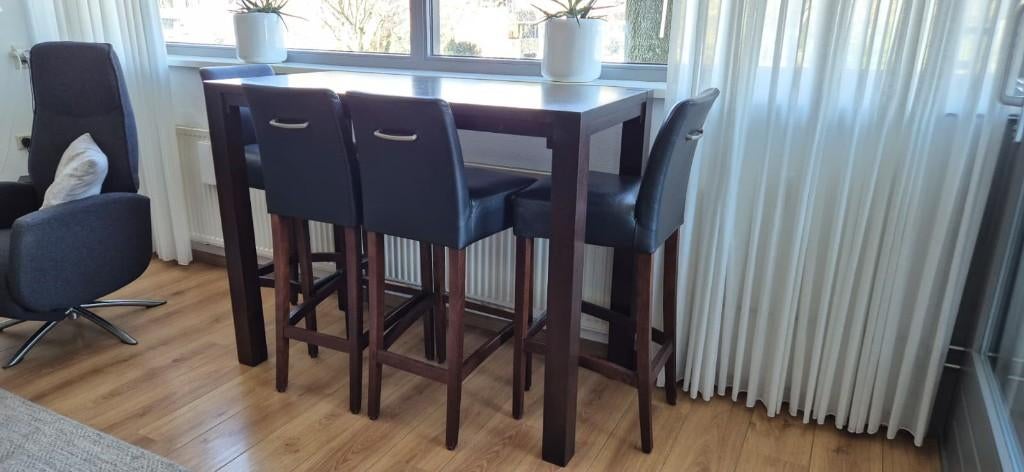 Mooie lederen barkrukken, Huis en Inrichting, Barkrukken, Ophalen, Gebruikt, Met voetsteun, 90 cm of meer