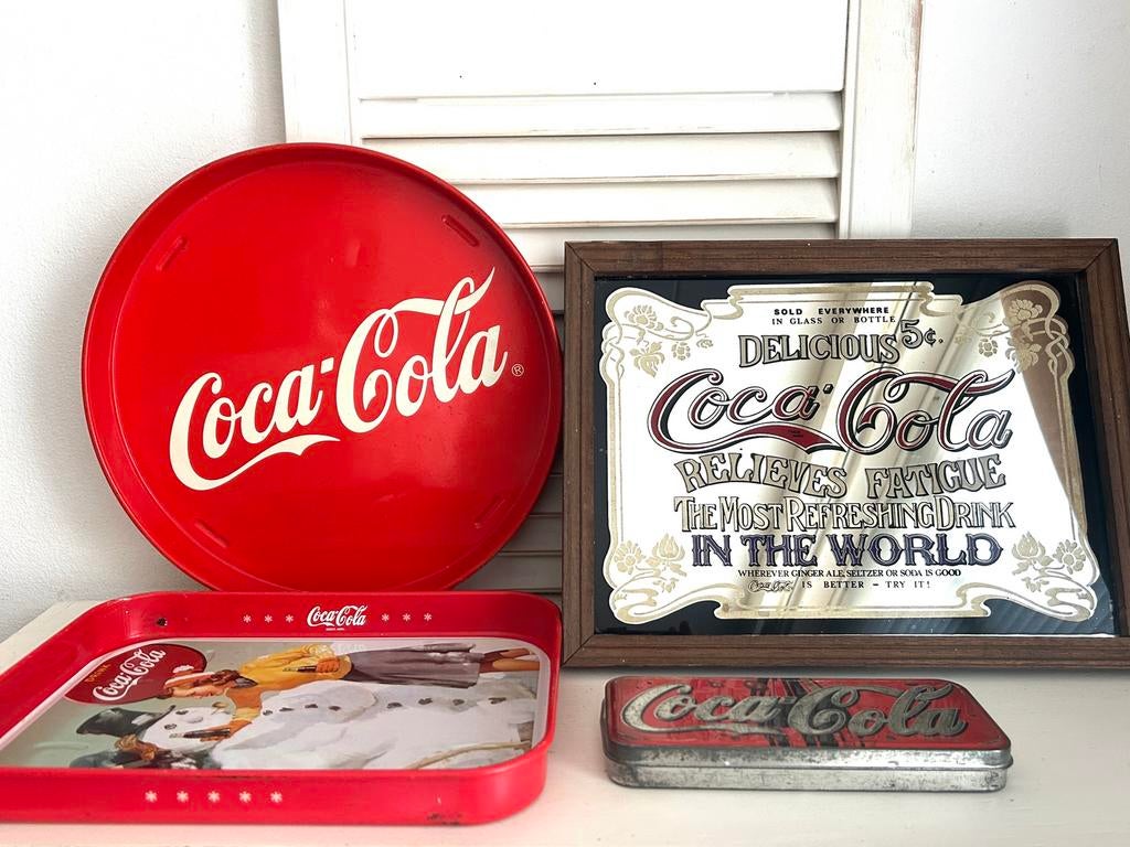 Vintage Coca Cola dienbladen spiegel blikje, Verzamelen, Ophalen