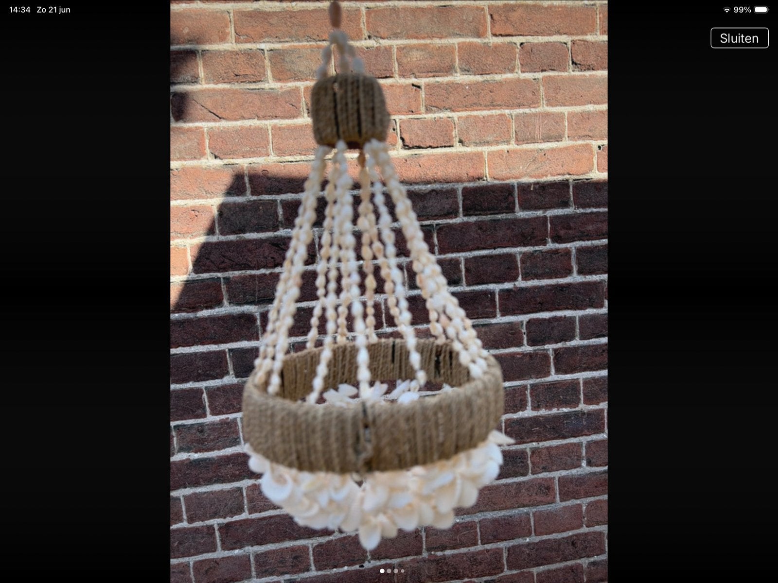 Hanger van schelpen en touw, Beige, Boho, Ophalen of Verzenden, Zo goed als nieuw