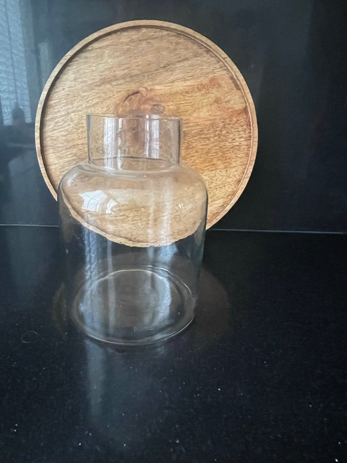 Riviera Maison voorraadpot met houten deksel, Huis en Inrichting, Ophalen of Verzenden, Gebruikt, Glas, Landelijk