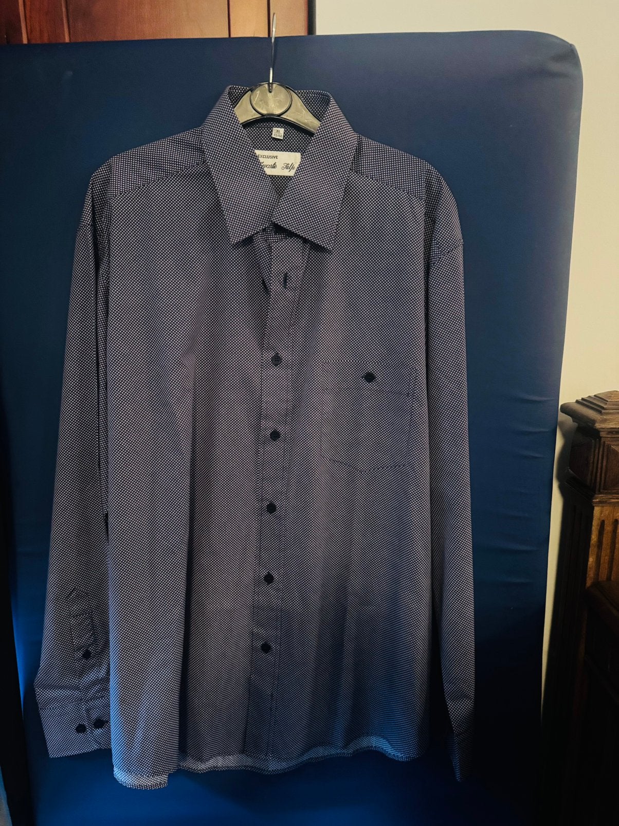 Zwarte Tulp donkerblauw heren overhemd met print maat 43/44, Kleding | Heren, Overhemden, Verzenden, Zo goed als nieuw, Blauw